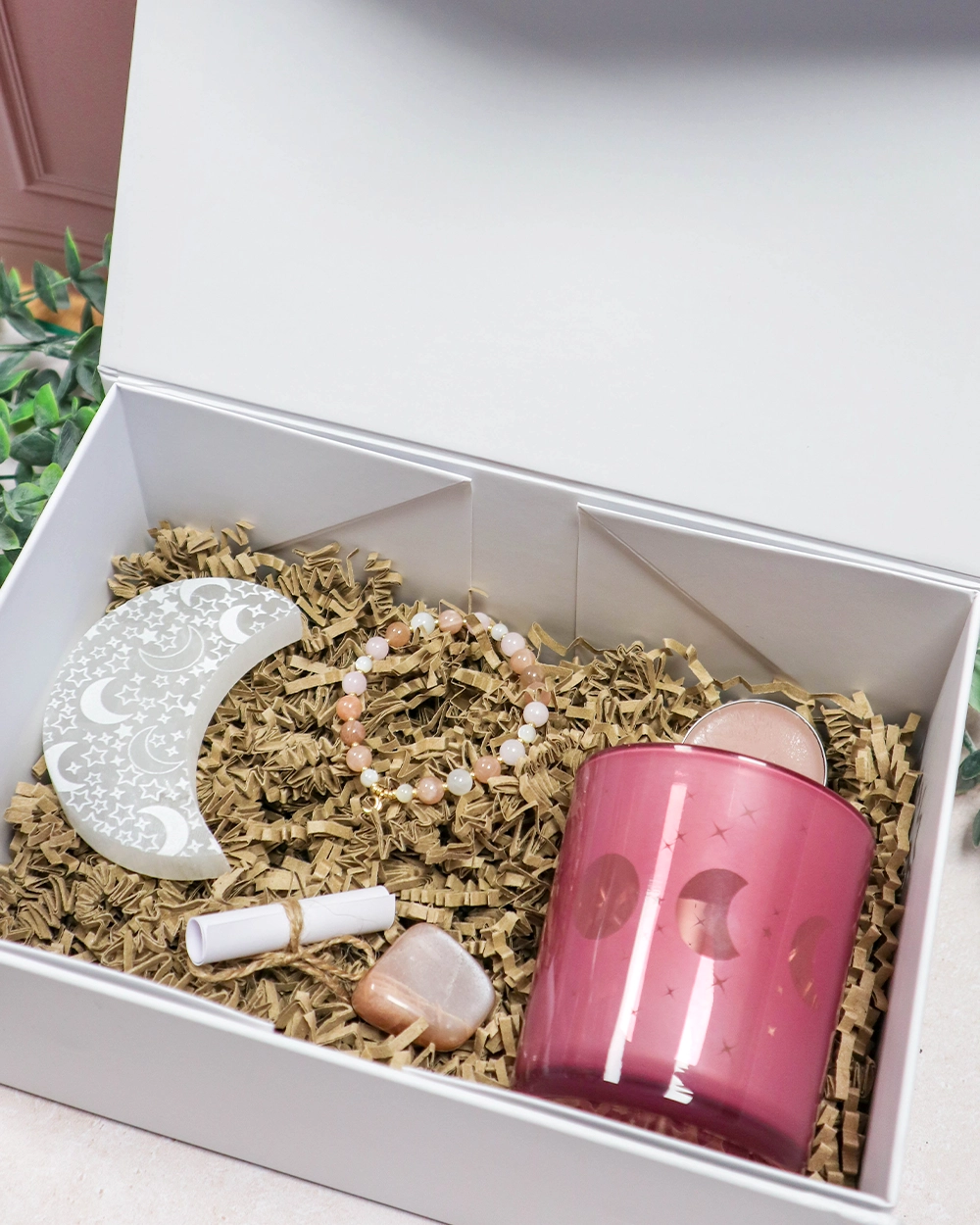 coffret cadeau bien etre pierre de lune photophore bracelet selenite
