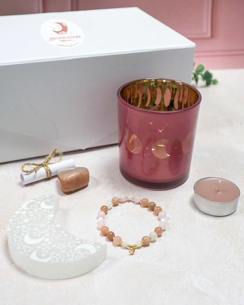 coffret pierre de lune cadeau bien etre photophore bracelet lune