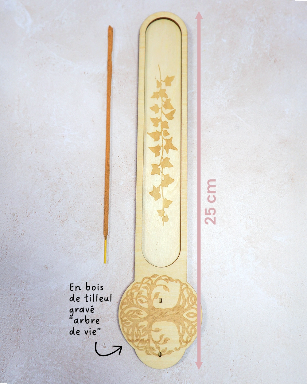 porte encens bois arbre de vie longueur 25 cm avec bâton encens