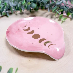 porte-sachet de thé lune rose coupelle porcelaine motif phases lunaires