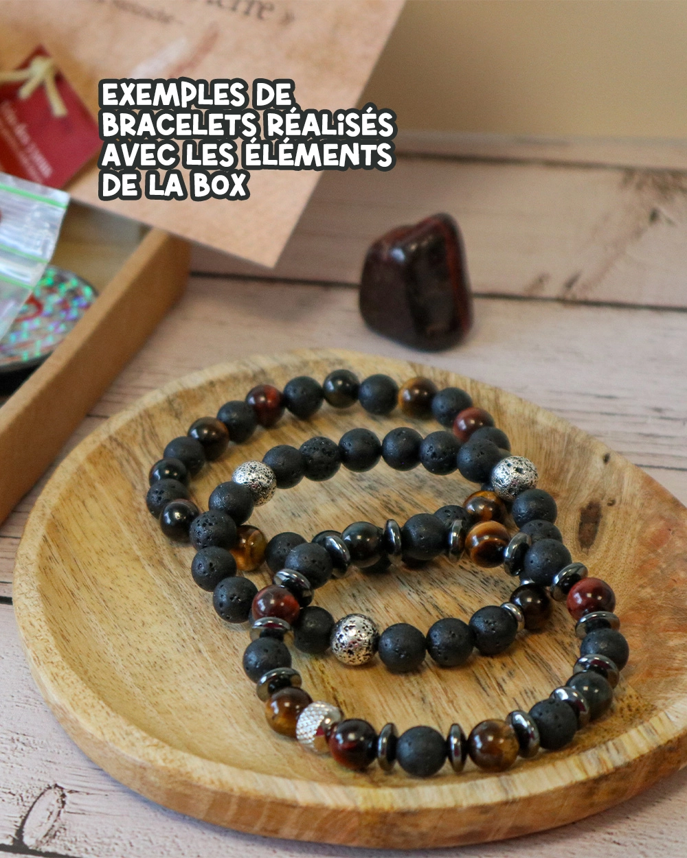 Exemples de bracelets réalisés avec la box Force tranquille