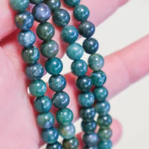 Fils de perles en agate mousse naturelle, disponibles en plusieurs diamètres et qualités